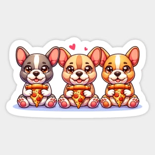 Cute Frenchie Dogs with Pizza, French Bulldogs Sticker